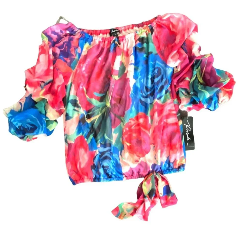 NEW Prelude Womens Floral Blouse 3/4 Sleeve Scoop Neck Pullover Top S - Picture 6 of 12